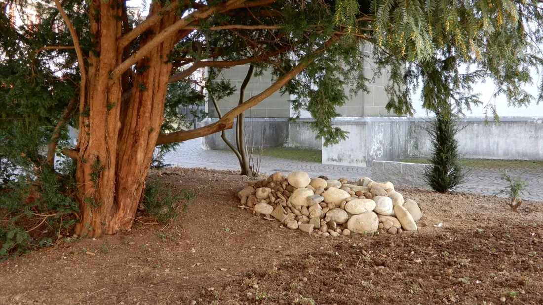 Steinhaufen auf dem Chorplatz in Zofingen